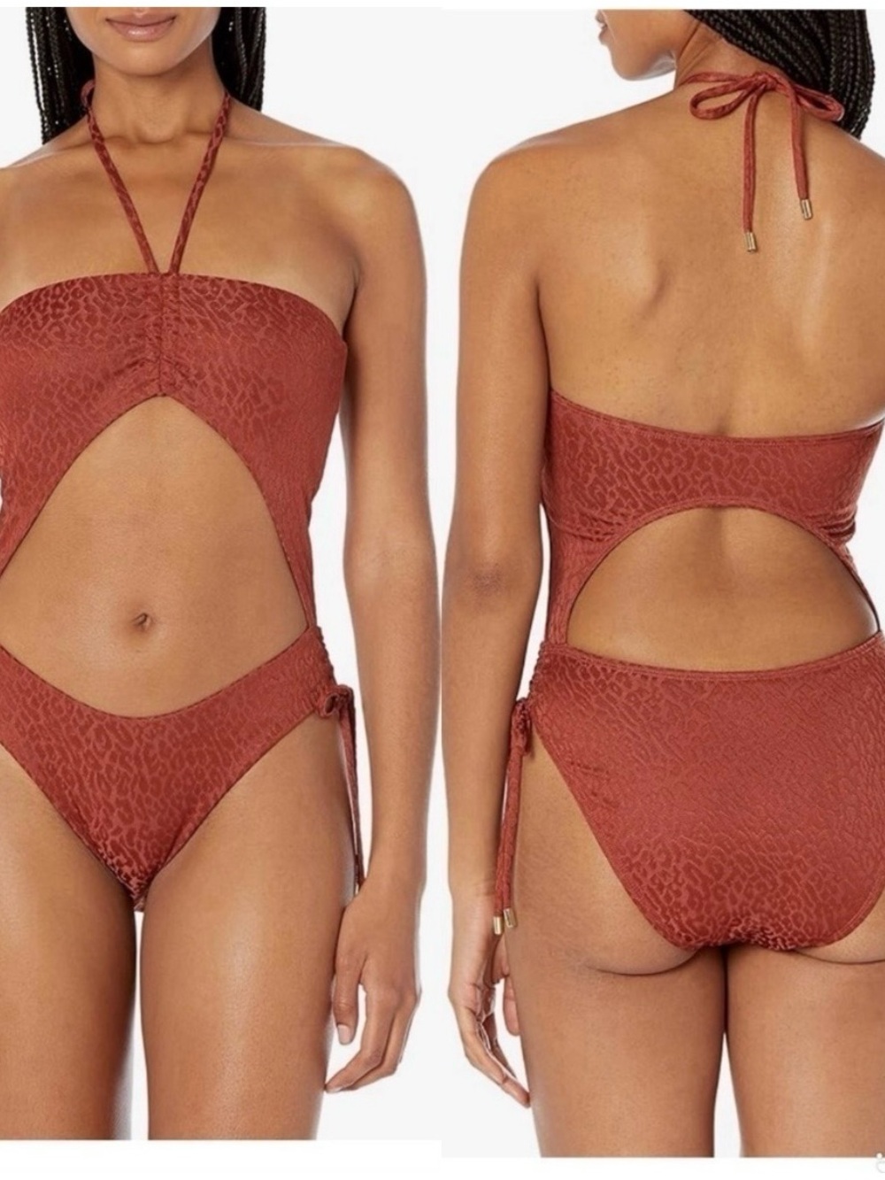 Ruched Cutout One-Piece Swimsuit in Rust
